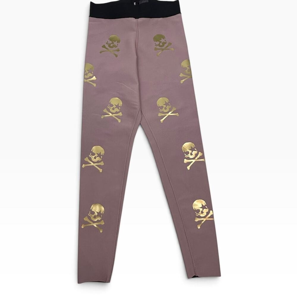 Ultracor Doctor O.T Skull Print Leggings Mauve Gold Foil Lined Women's M NWOT